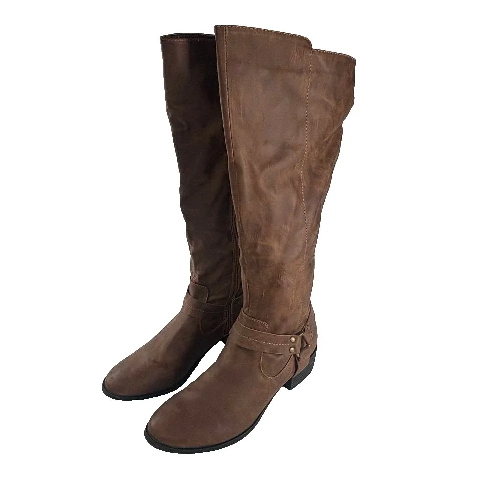 Madden Girl Riding Boots Knee High Womens Sz 7 Brown‎ Faux Leather Equestrian